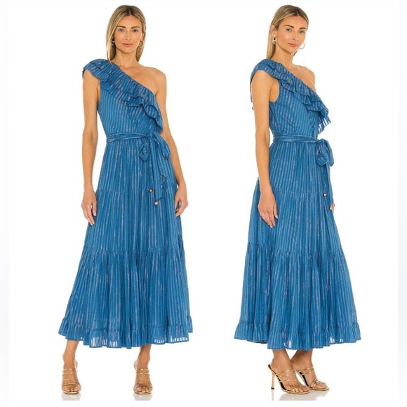 KARINA GRIMALDI Dafne One Shoulder Maxi Dress in Blue Small - Picture 4 of 15